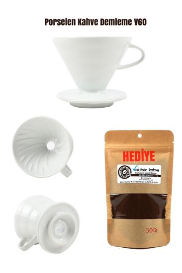 Porselen Kahve Demleme V60 + 50 G FİLTRE KAHVE HEDİYE